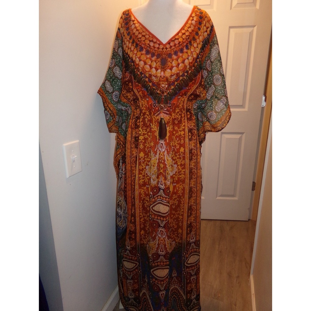 Speed Control New York Paisley Sheer Kaftan Dress Womens 1X Boho Cover Up